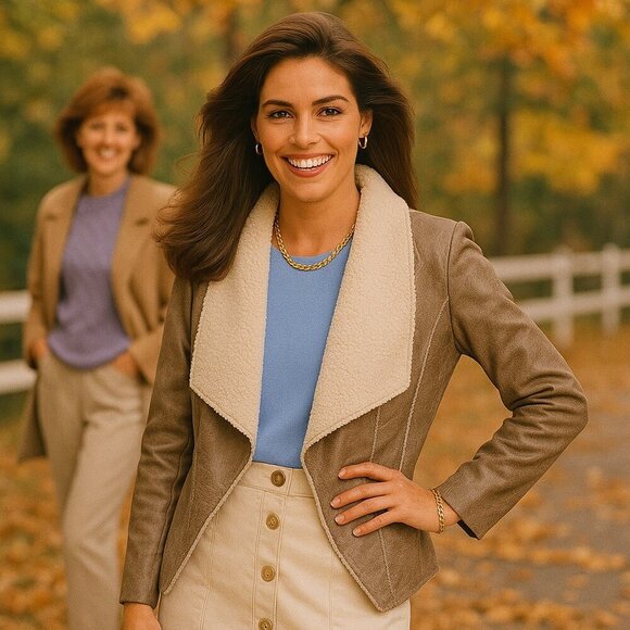 Forever 21 Jackets & Blazers - Forever 21 Faux Leather Sherpa Jacket S Brown Shearling Moto Drape Y2K Glam